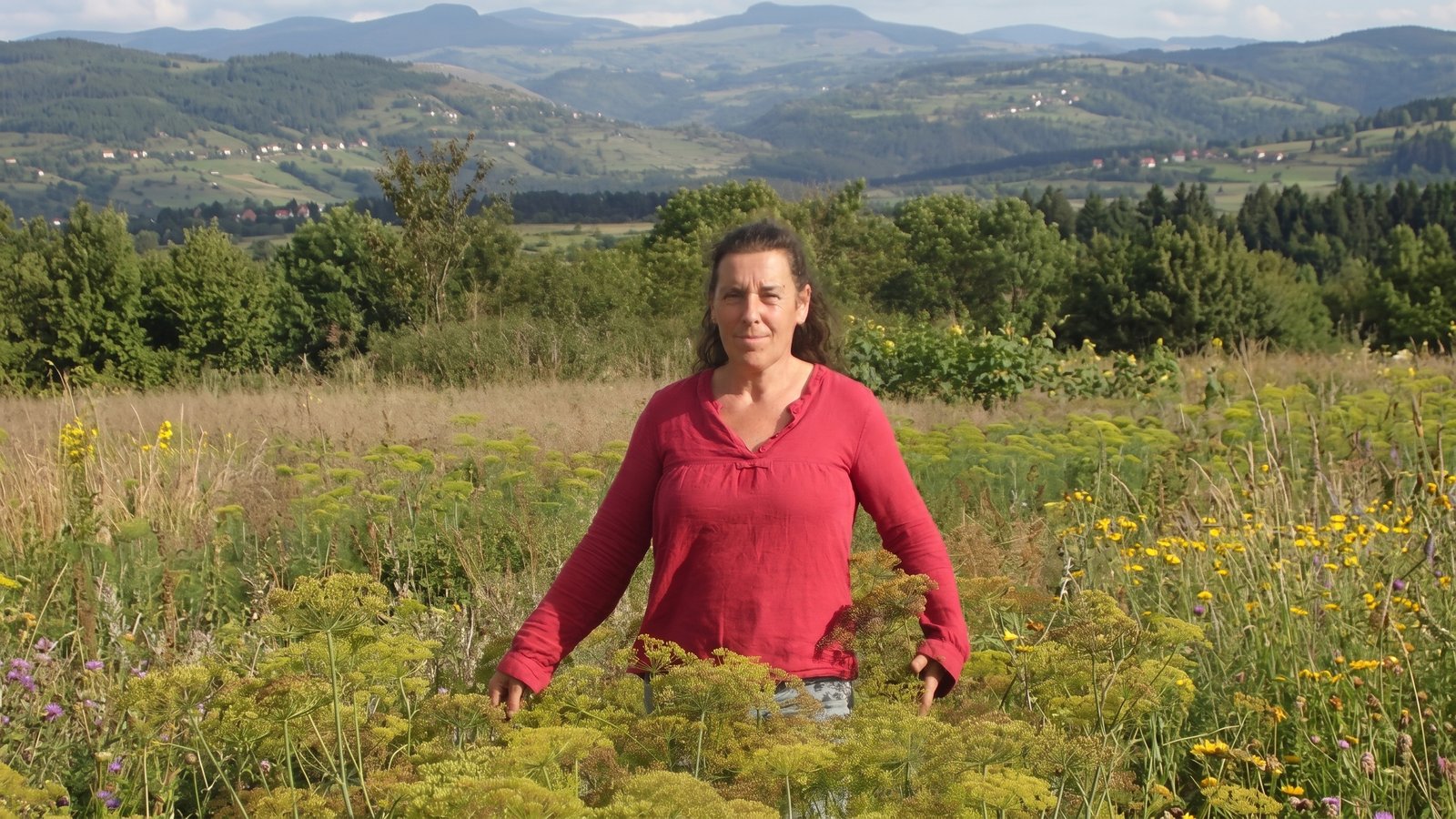 Marie-Claire Gaillard dans ses prairies de Haute-Loire